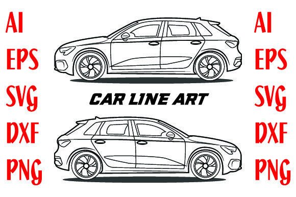 Car Line Art Graphics for Print Templates